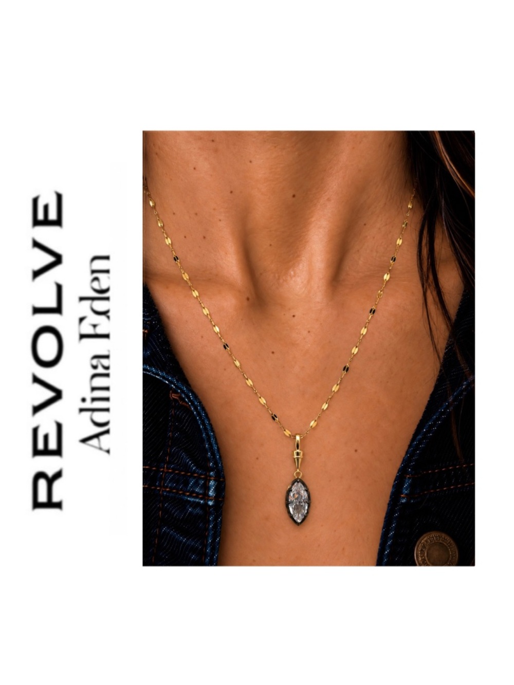 Revolve x Adina Eden Georgian Marquee Black Rhodium CZ Pendant Necklace